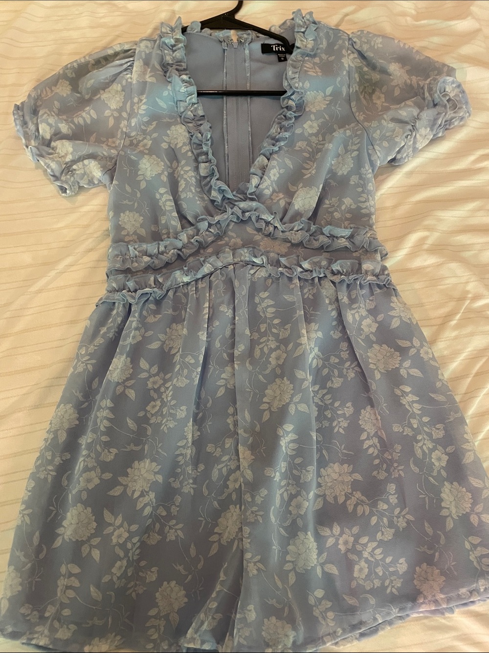 Blue Floral Ruffle Romper for Women or Teen